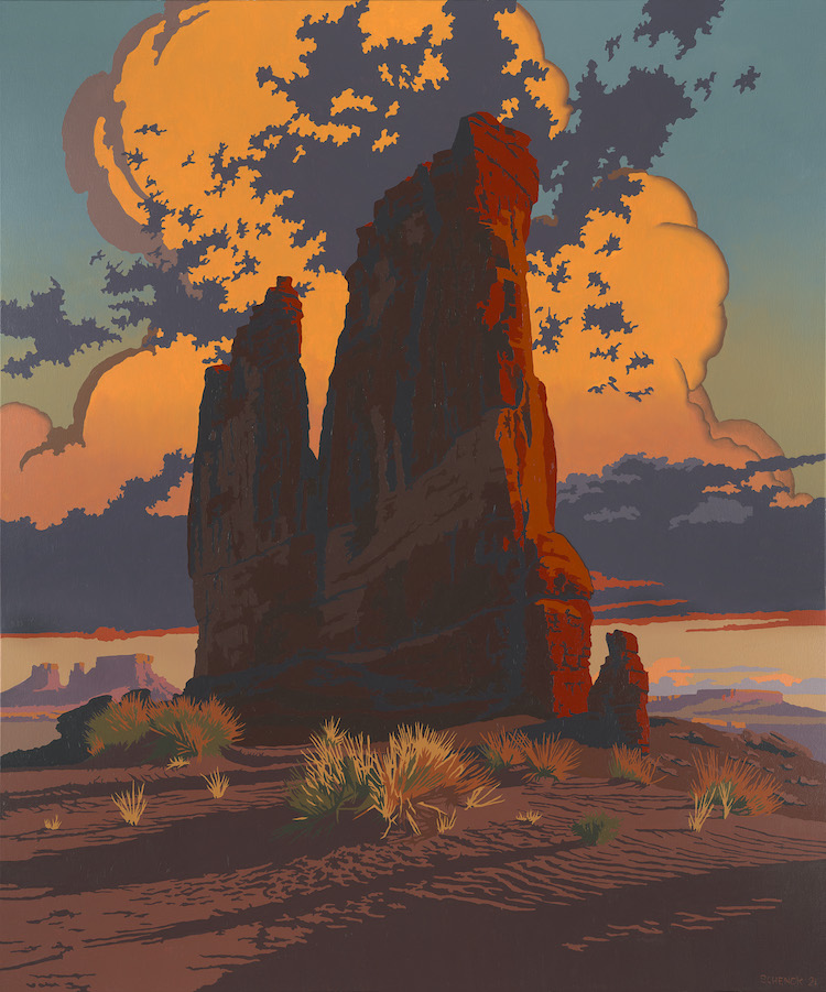 Billy Schenck Lone Butte in the Desert oil on canvas 60 x 50 in 2021