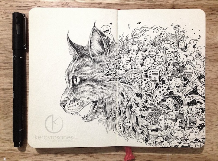 Black and White Cat and Pumpkins Coloring Book Style of Kerby Rosanes ·  Creative Fabrica