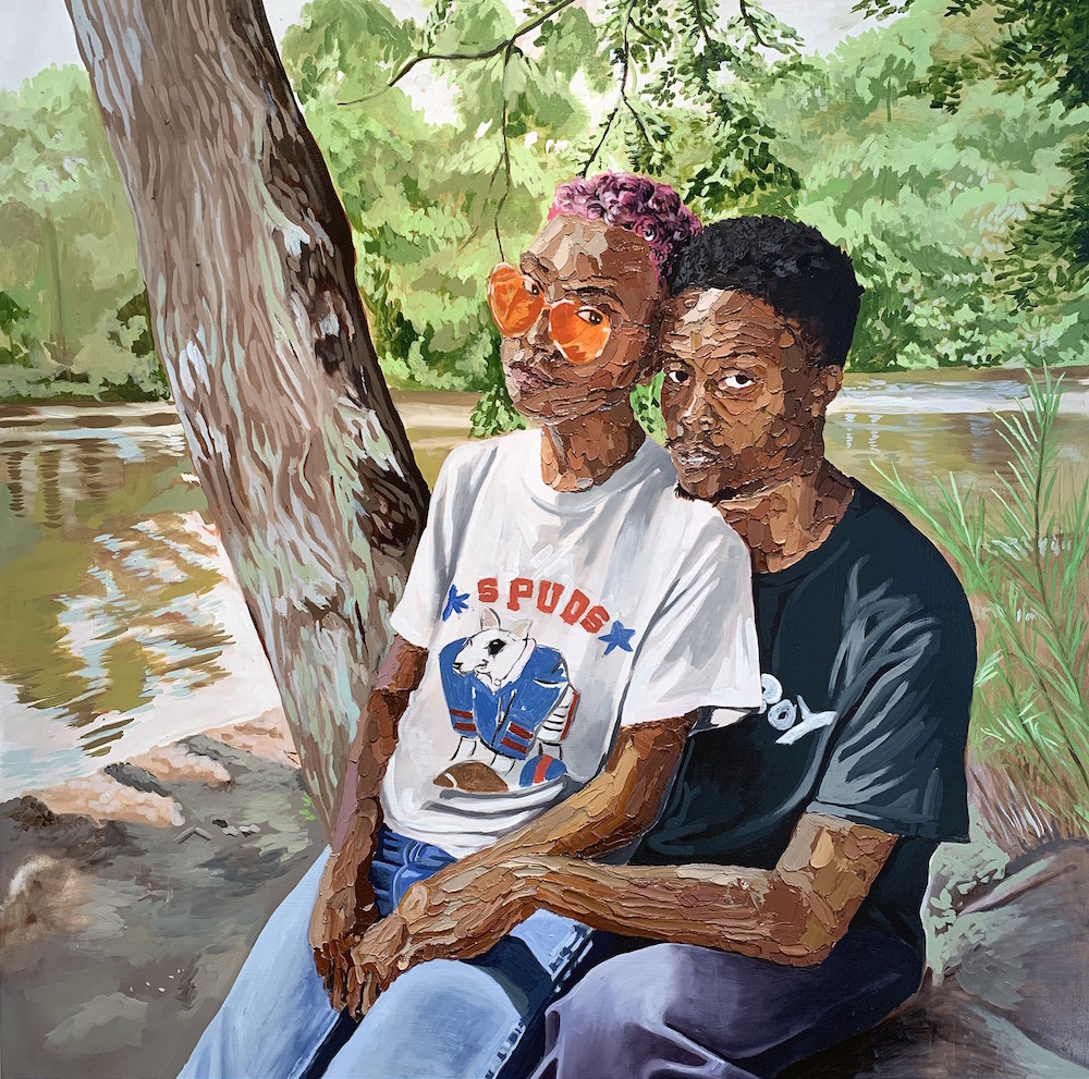 Gerald Lovell. "Kiante and Charletta," 2019. oil on wood 48 x 48 ins. 121.9 x 121.9 cm. Courtesy of Gerald Lovell and P•P•O•W, New York