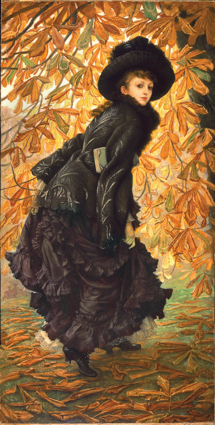 James Tissot "October" , 1877 Oil on canvas Image: 85 x 42.8 in. (216 x 108.7 cm) Frame:97 x 54.5 in. (246.50 x 138.5 cm) The Montreal Museum of Fine Arts, gift of Lord Strathcona and family 1927.410 Photo MMFA, Brian Merrett  Image provided courtesy of the Fine Arts Museums of San Francisco