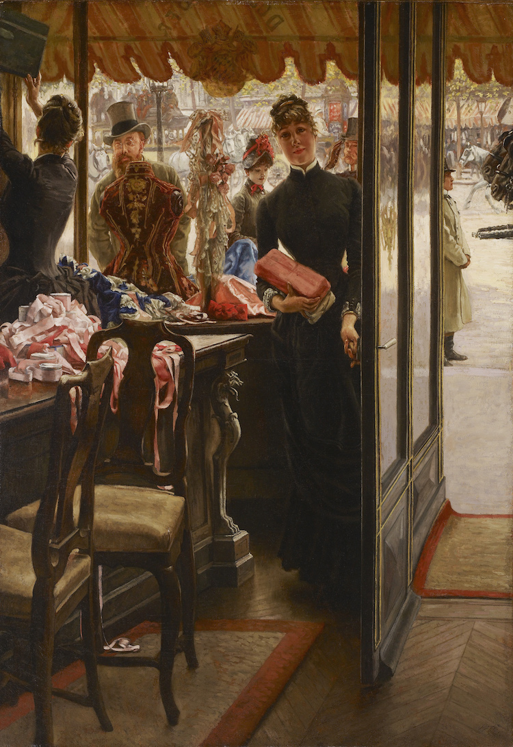 James Tissot, "La Femme à Paris: The Shop Girl," 1883–1885. Oil on canvas, 57 1/2 x 40 in. (146.1 x 101.6 cm). Art Gallery of Ontario, Toronto, Gift from Corporations’ Subscription Fund, 1968. Bridgman Images.  Image provided courtesy of the Fine Arts Museums of San Francisco
