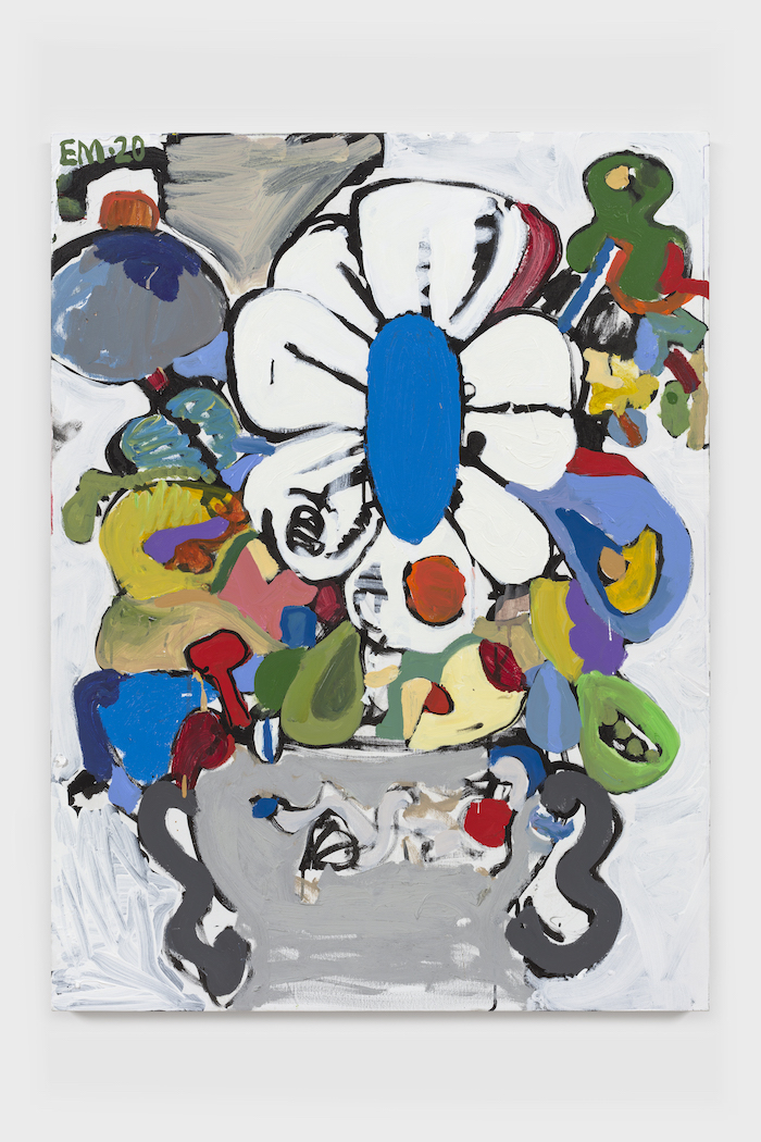 BAP Flower 14, 2020 Acrylic on wood panel 40 x 30 x 1 1/2 inches © Eddie Martinez, Courtesy of the artist and Blum & Poe, Los Angeles/New York/Tokyo