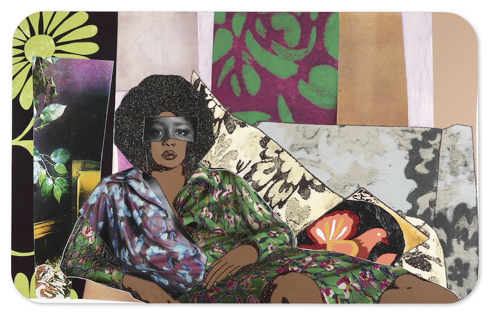 Afro Goddess Looking Forward 2015 Rhinestones, acrylic, and oil on wood panel 60 x 96 x 2 in. © Mickalene Thomas