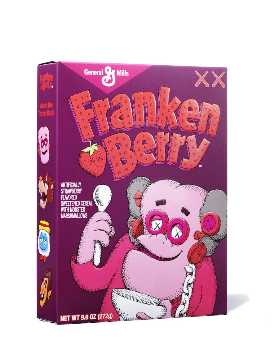 KAWS and General Mills, Franken Berry Limited Edition Cereal Box, 2022, © KAWS, Photo Brad Bridgers