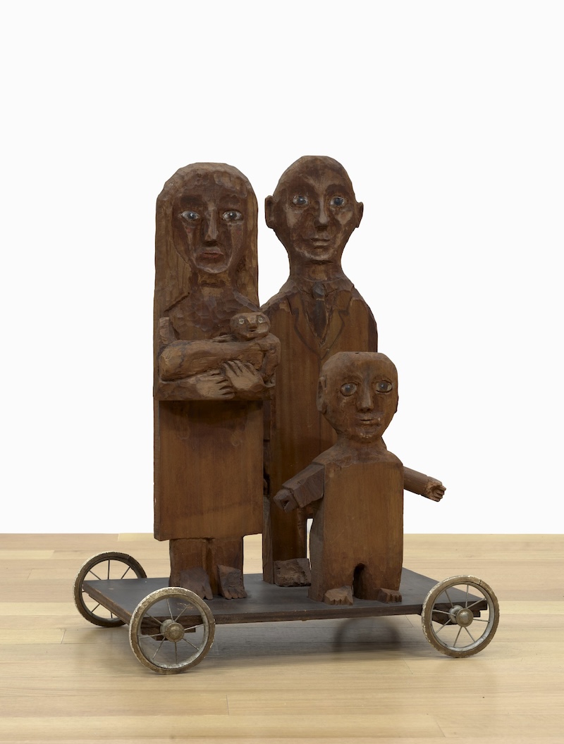 The Hungarians, 1955 Polychromed wood and metal cart 36 ½ x 27 ¼ x 20 ½ inches (92.7 x 68.6 x 52 cm) Collection Buffalo AKG Art Museum Bequest of Marisol, 2016