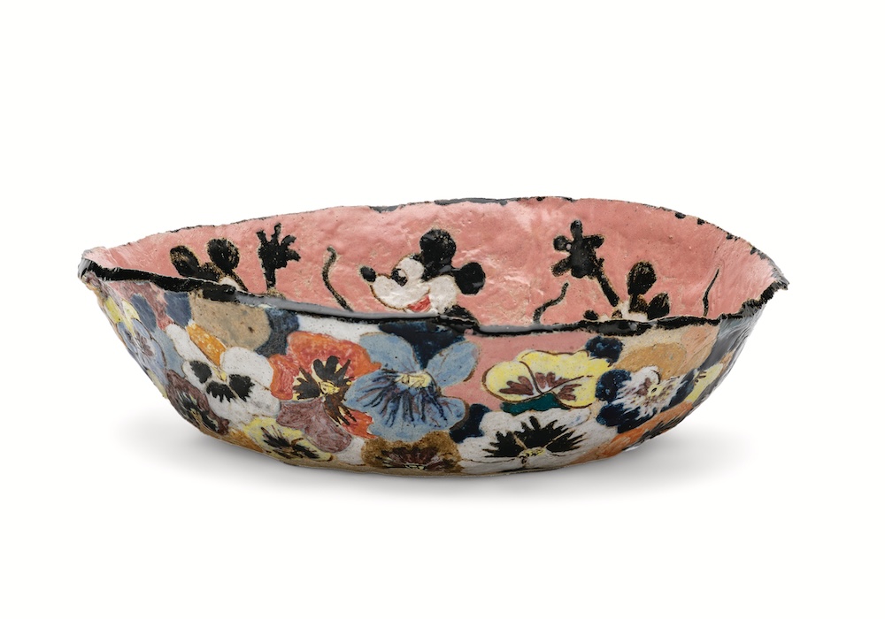 Magdalena Suarez Frimkess, Bowl with Mickey Mouse, Condorito and Pansy Pattern, 2010, collection of Karin Gulbran, © Magdalena Suarez Frimkess, photo © Museum Associates/LACMA