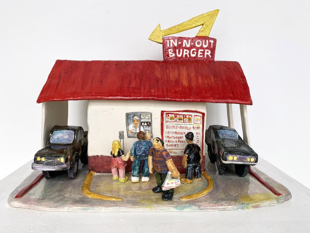 IN-N-OUT BURGER, Glazed ceramic stoneware, 17” x 14” x 10”, 2022