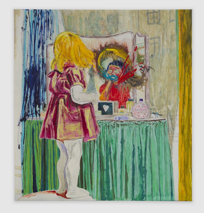 Mirror and Makeup, 2024  Oil, oil stick, and pencil on linen